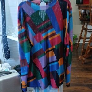 New York & Company Colorblock Crewneck Top in Green, Blue, Purple, Black